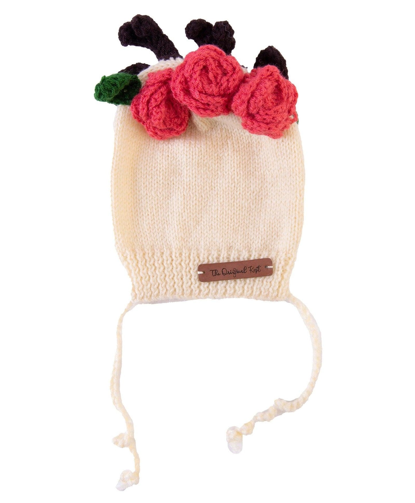 Handmade Flower Embellished Cap- Off White & Pink