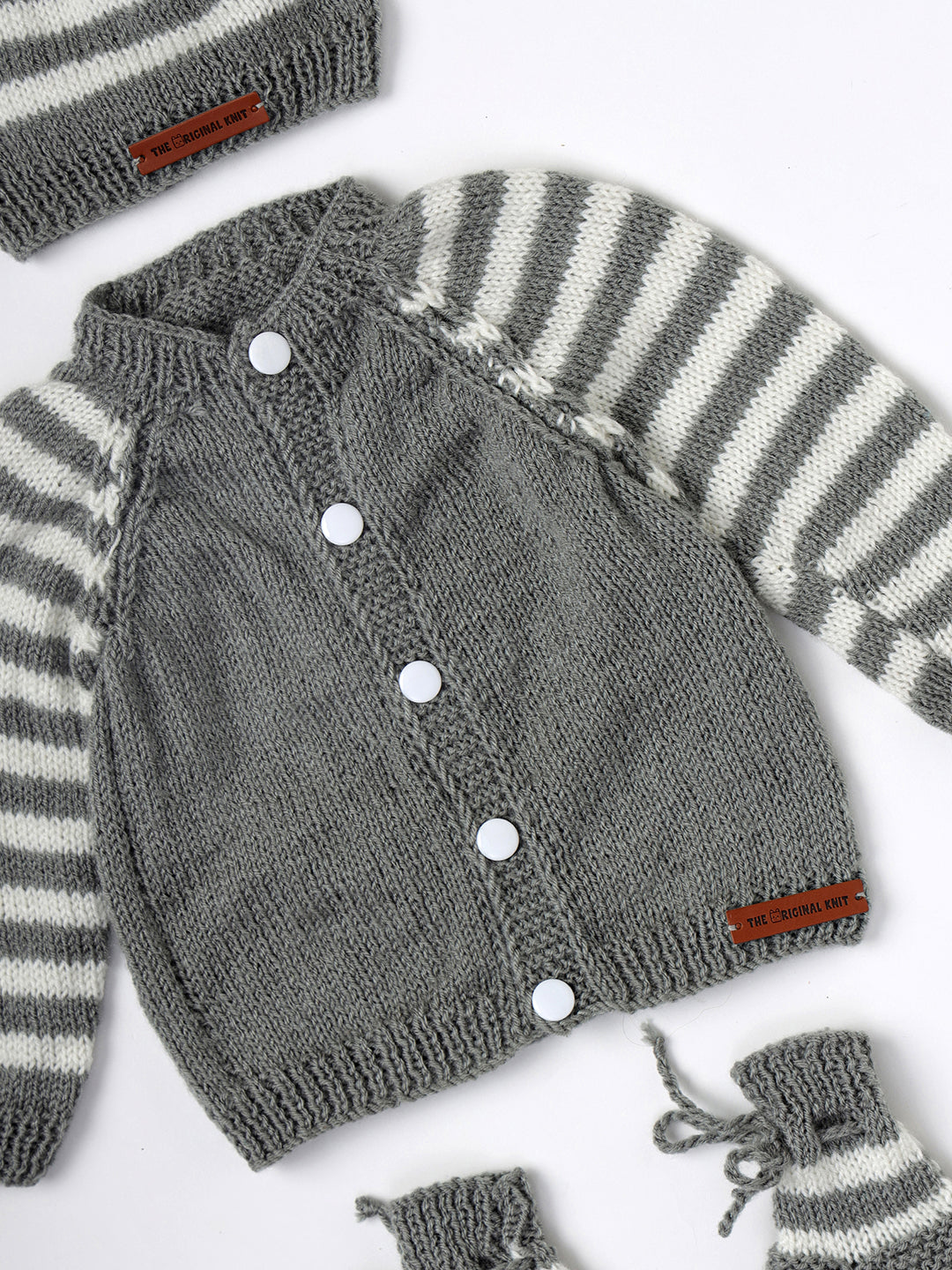 Misty Stripes Sweater Set- Grey & Off White