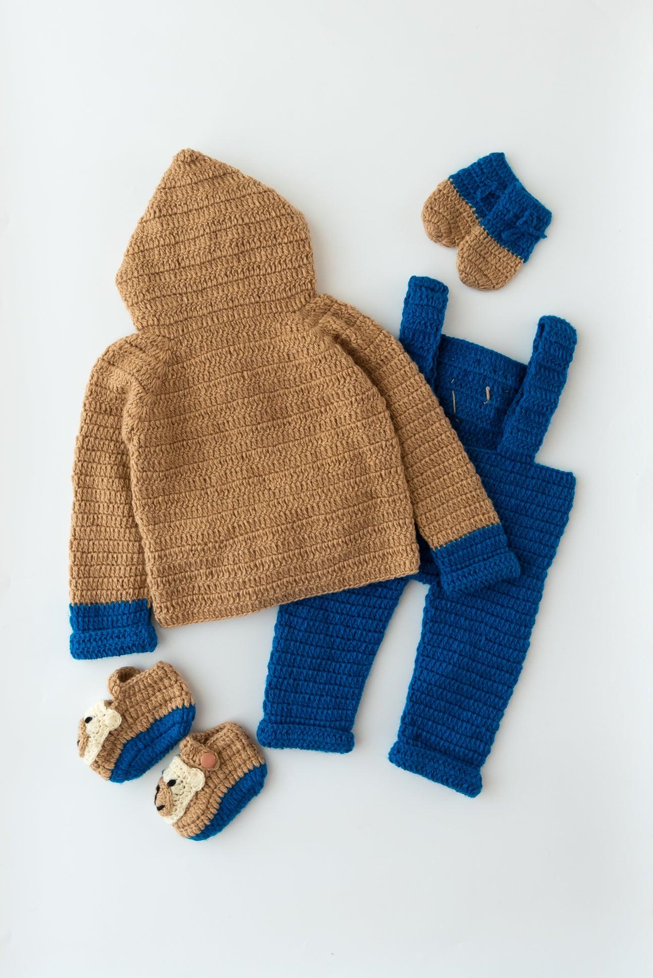 Bear Hug Explorer Dungaree Set- Brown & Blue