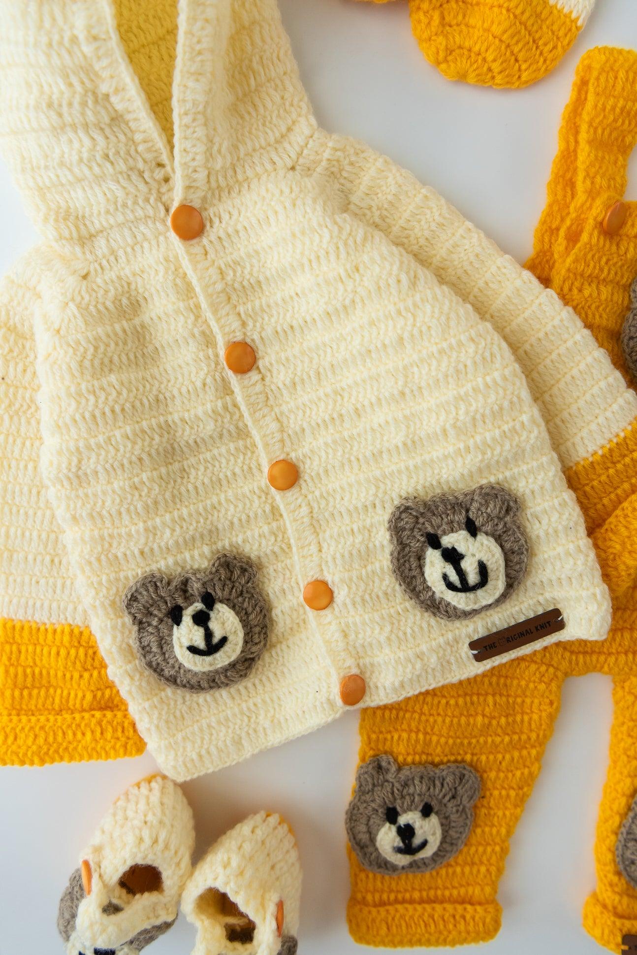 Bear Hug Explorer Dungaree Set- Off White & Yellow