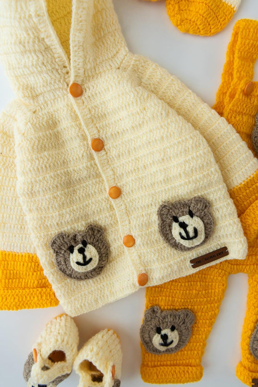 Bear Hug Explorer Dungaree Set- Off White & Yellow