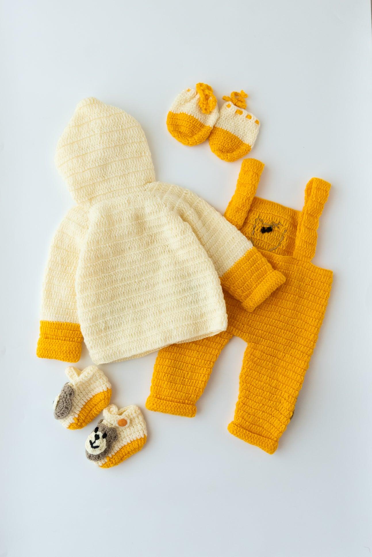 Bear Hug Explorer Dungaree Set- Off White & Yellow