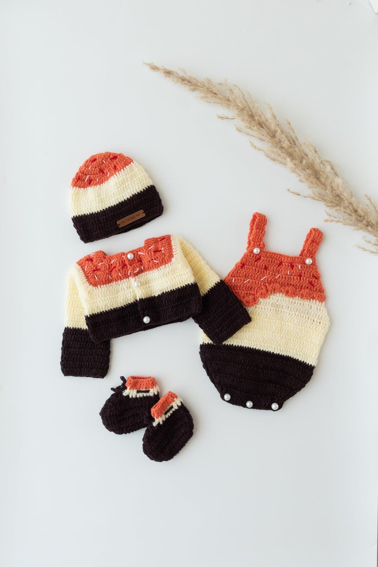 Autumn Blossom Romper Set- Orange & Off White