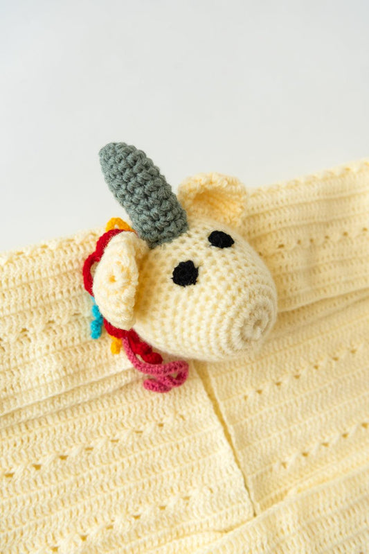 Handmade Unicorn Crochet Blanket- Off White