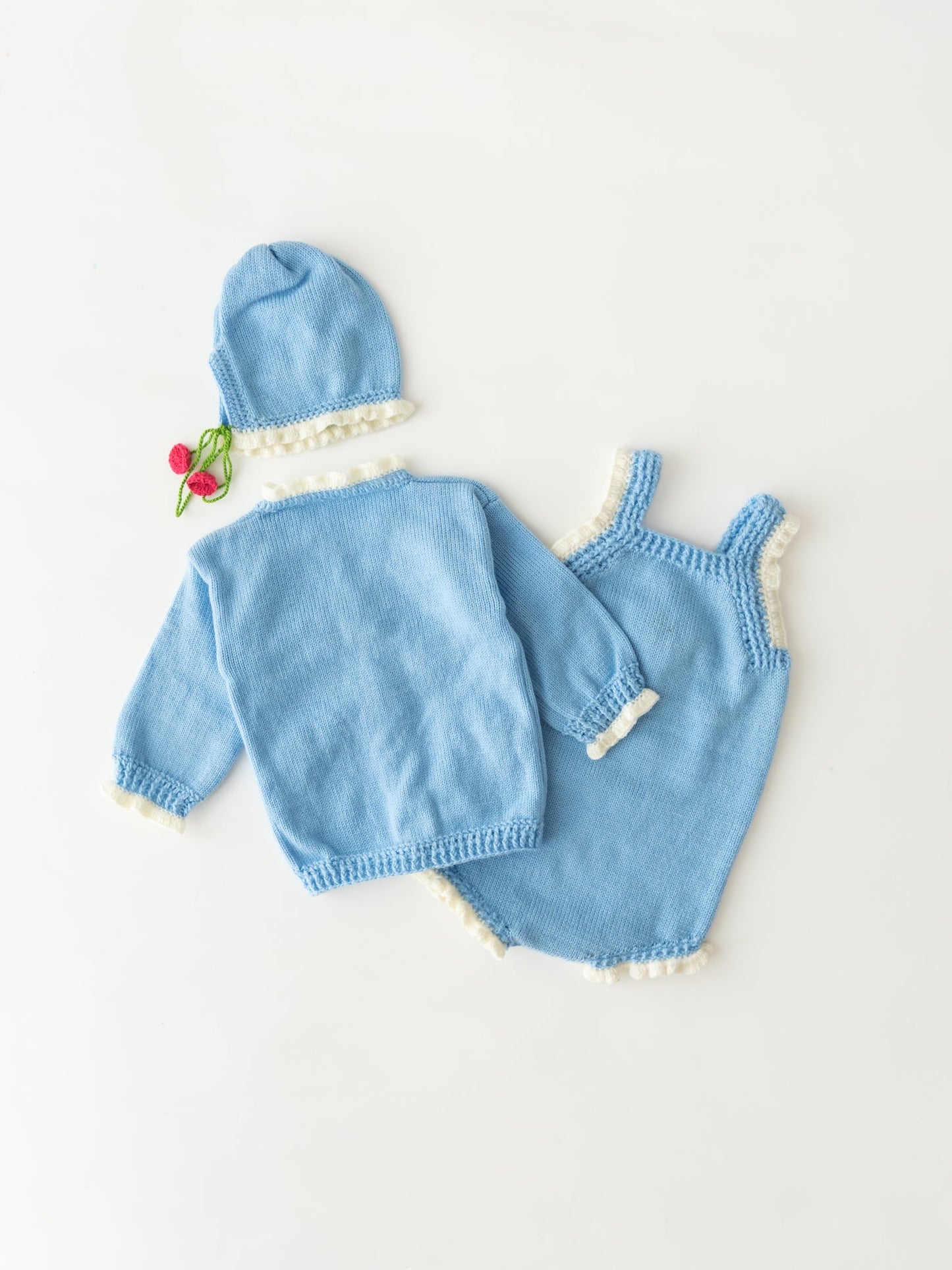 Flower Embellished Romper Set- Blue & Red