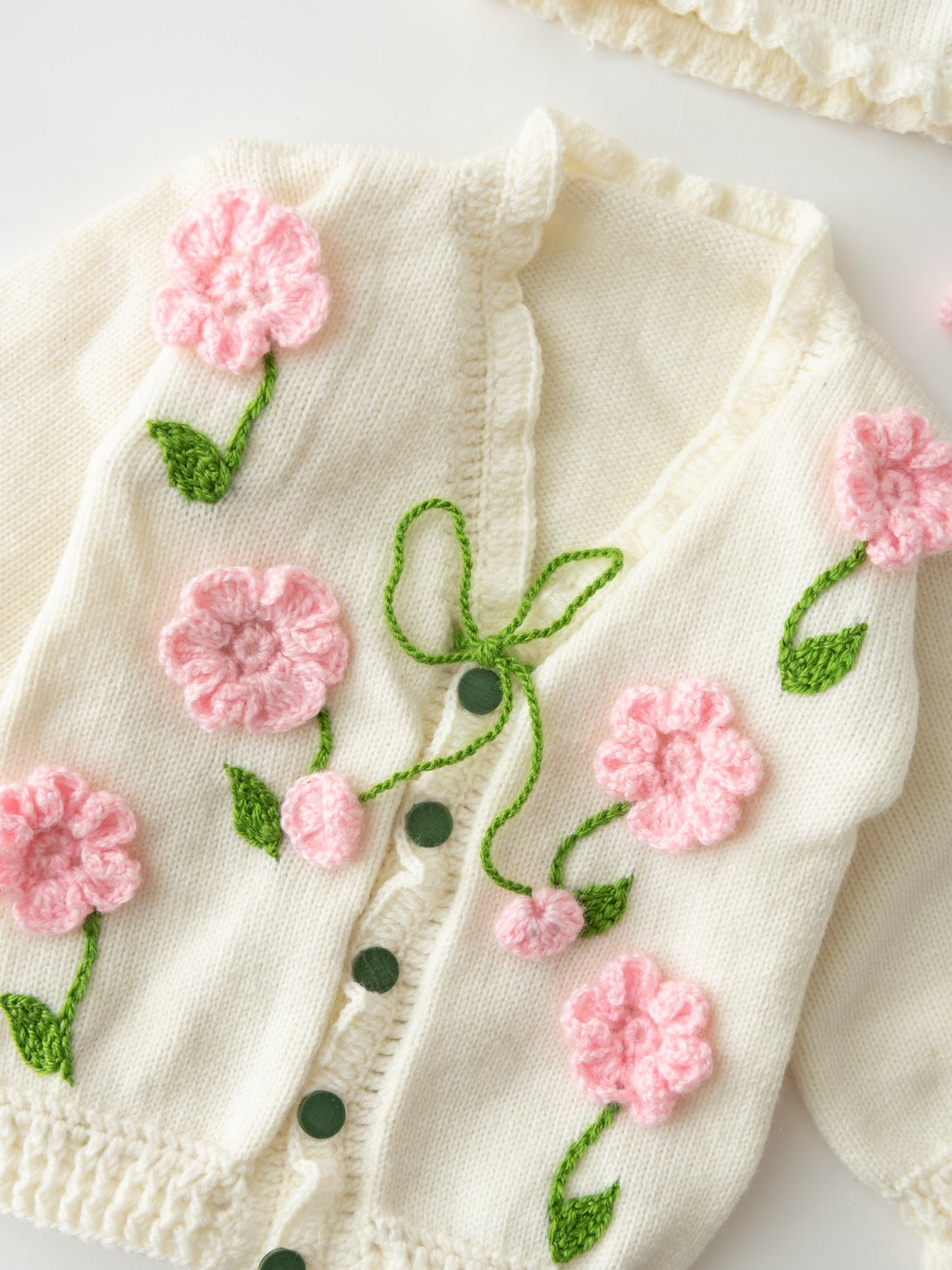 Flower Embellished Romper Set- Off White & Pink