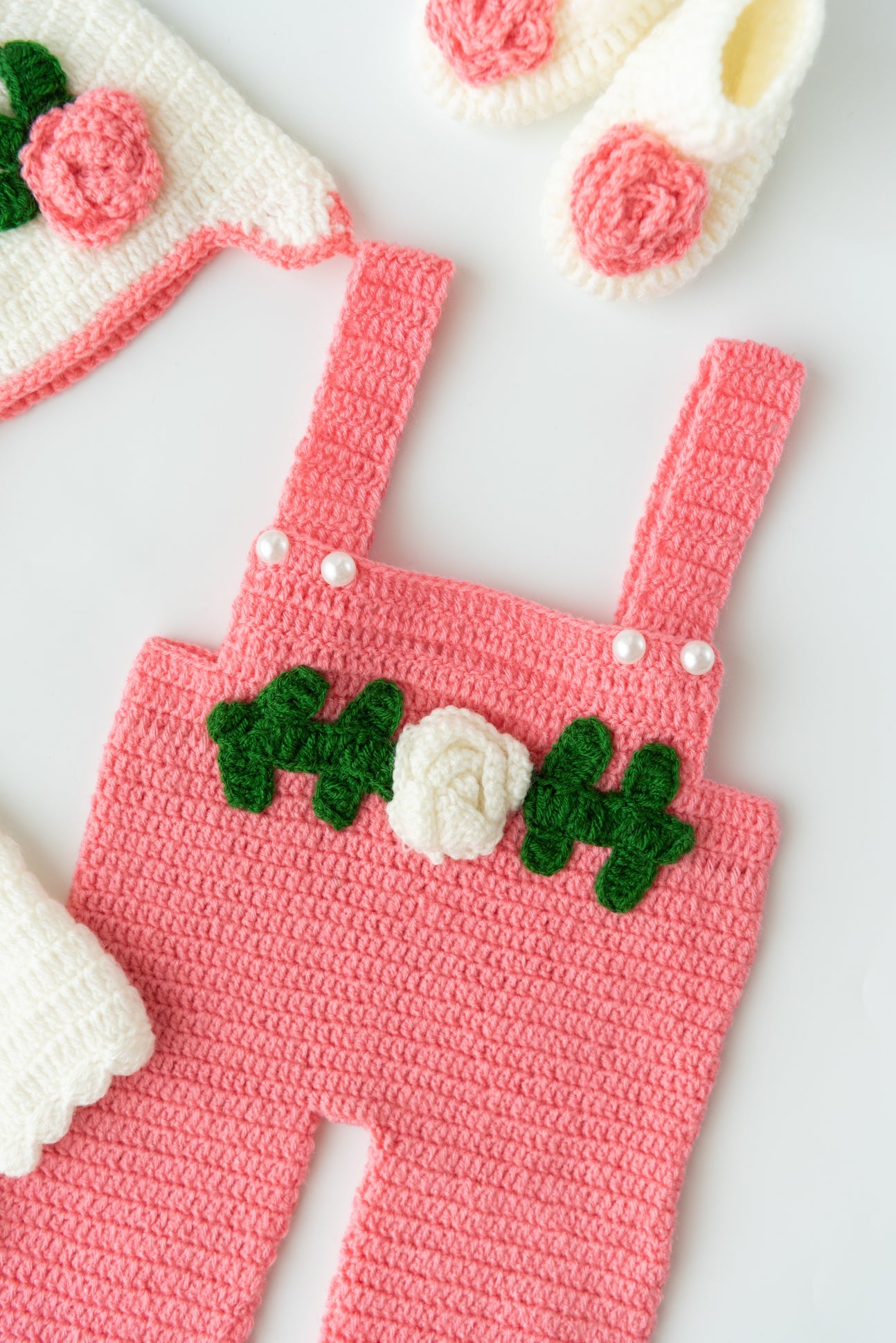 Blossom Dreams Dungaree Set - Off White & Pink