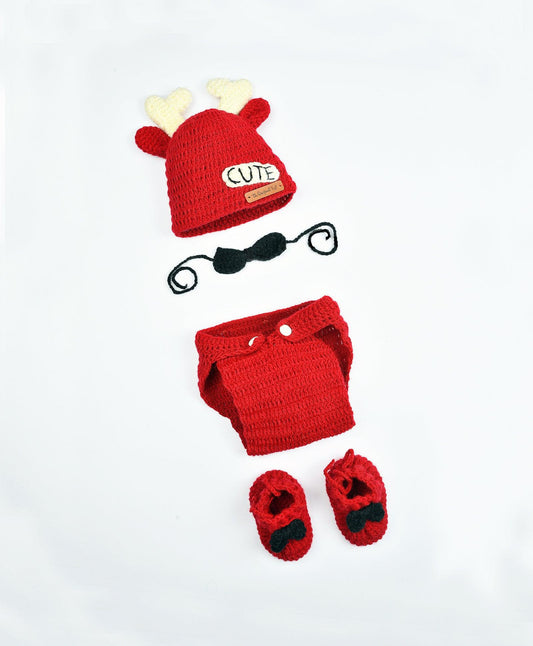 Reindeer Handmade Crochet Photography Prop- Red