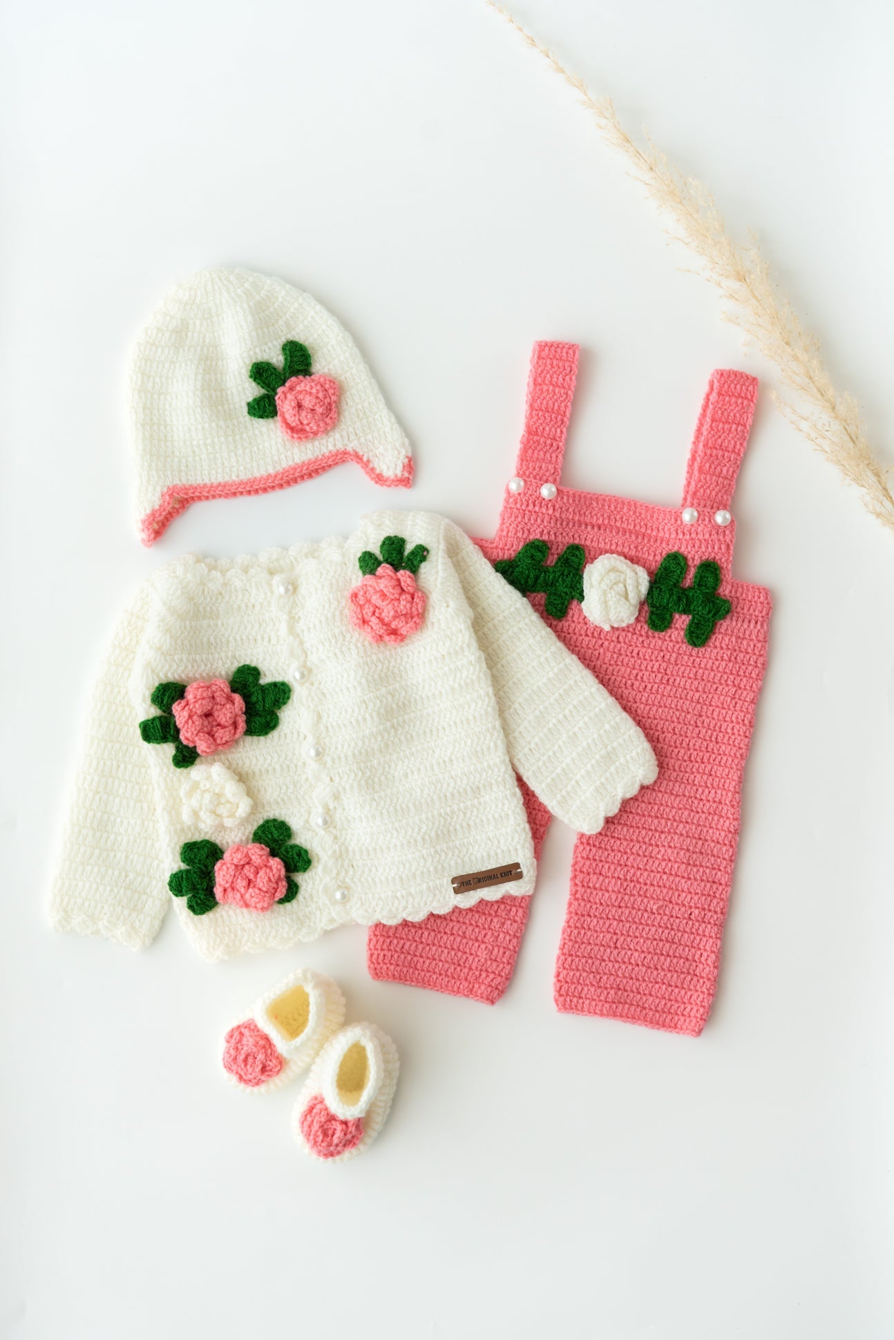 Blossom Dreams Dungaree Set - Off White & Pink
