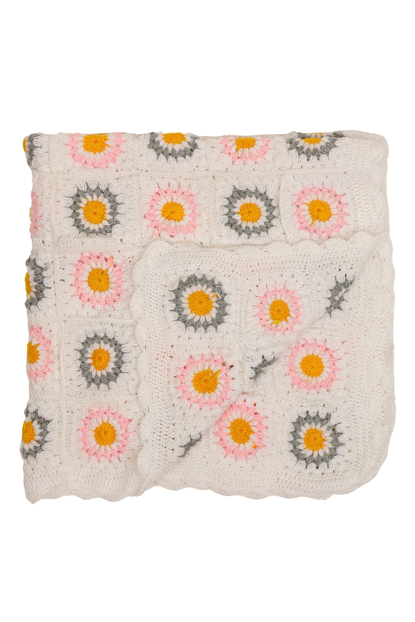 Daisy Granny Square Blanket- Off White & Yellow