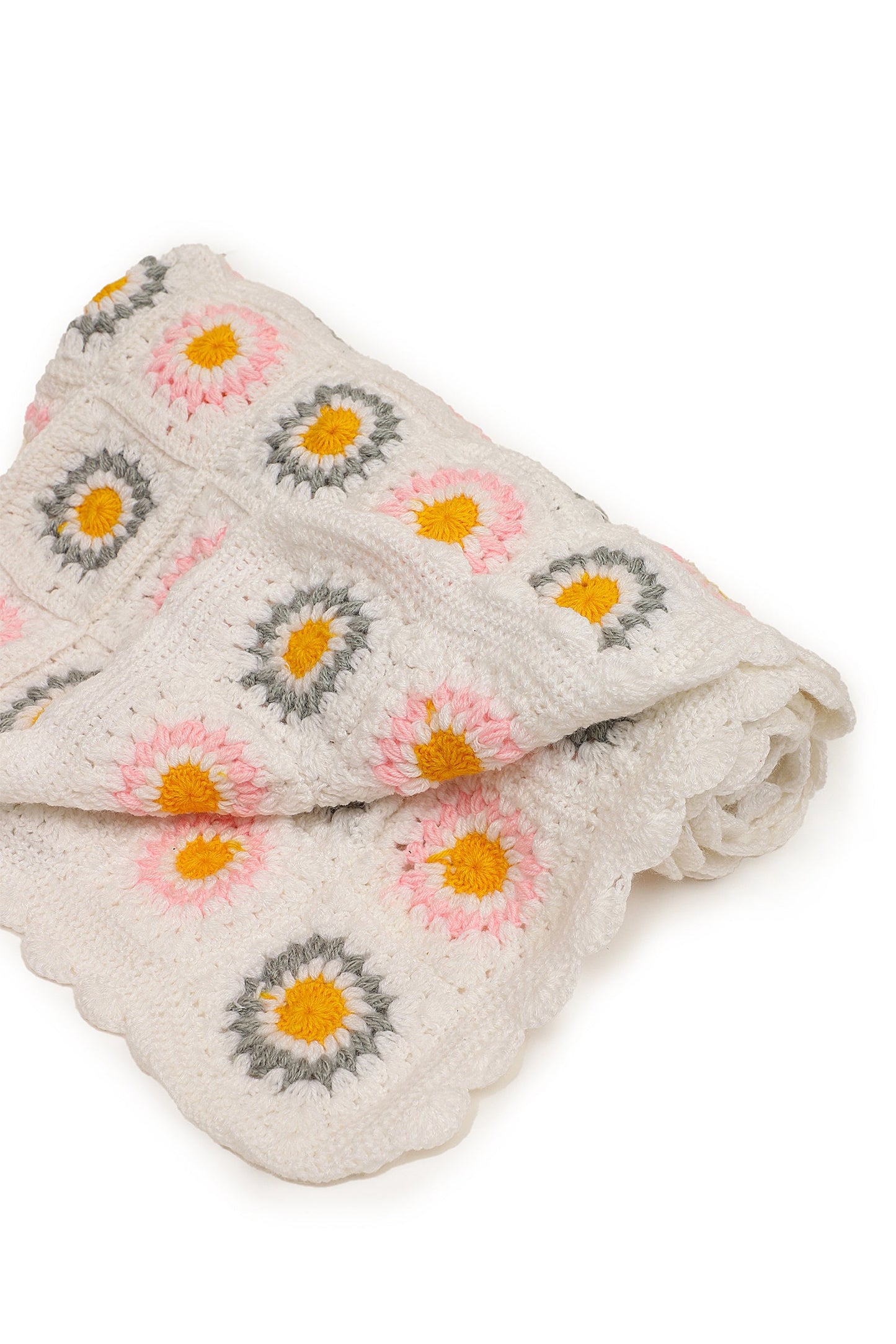 Daisy Granny Square Blanket- Off White & Yellow