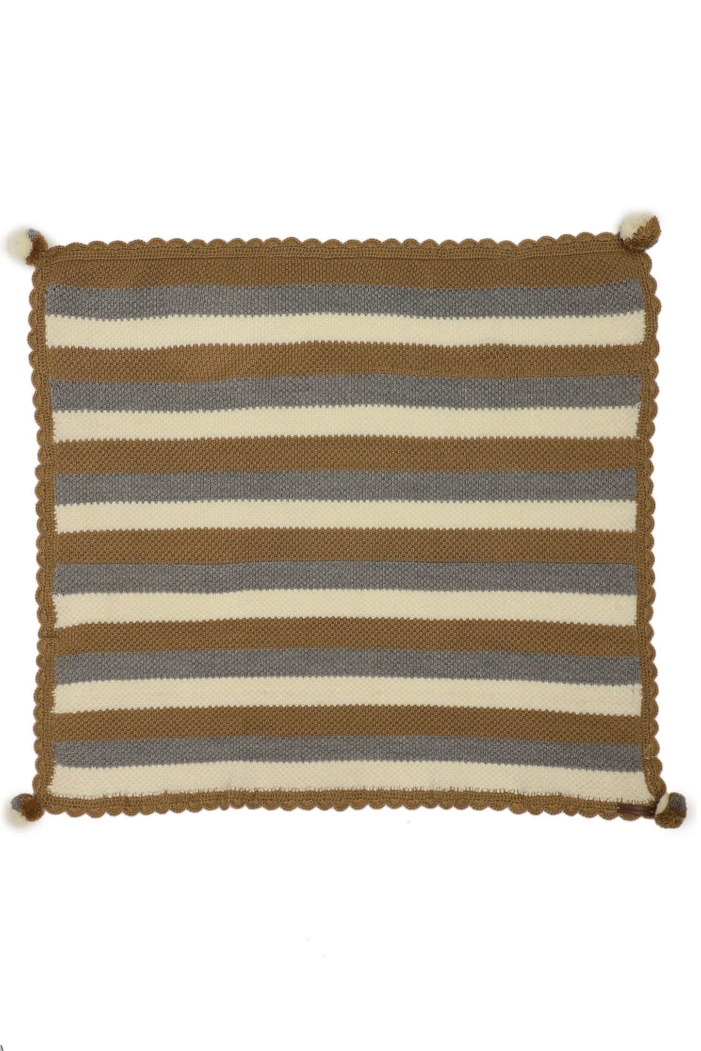 Cozy Trio-Tone Pom Pom Throw Blanket – Grey, Beige & Cream