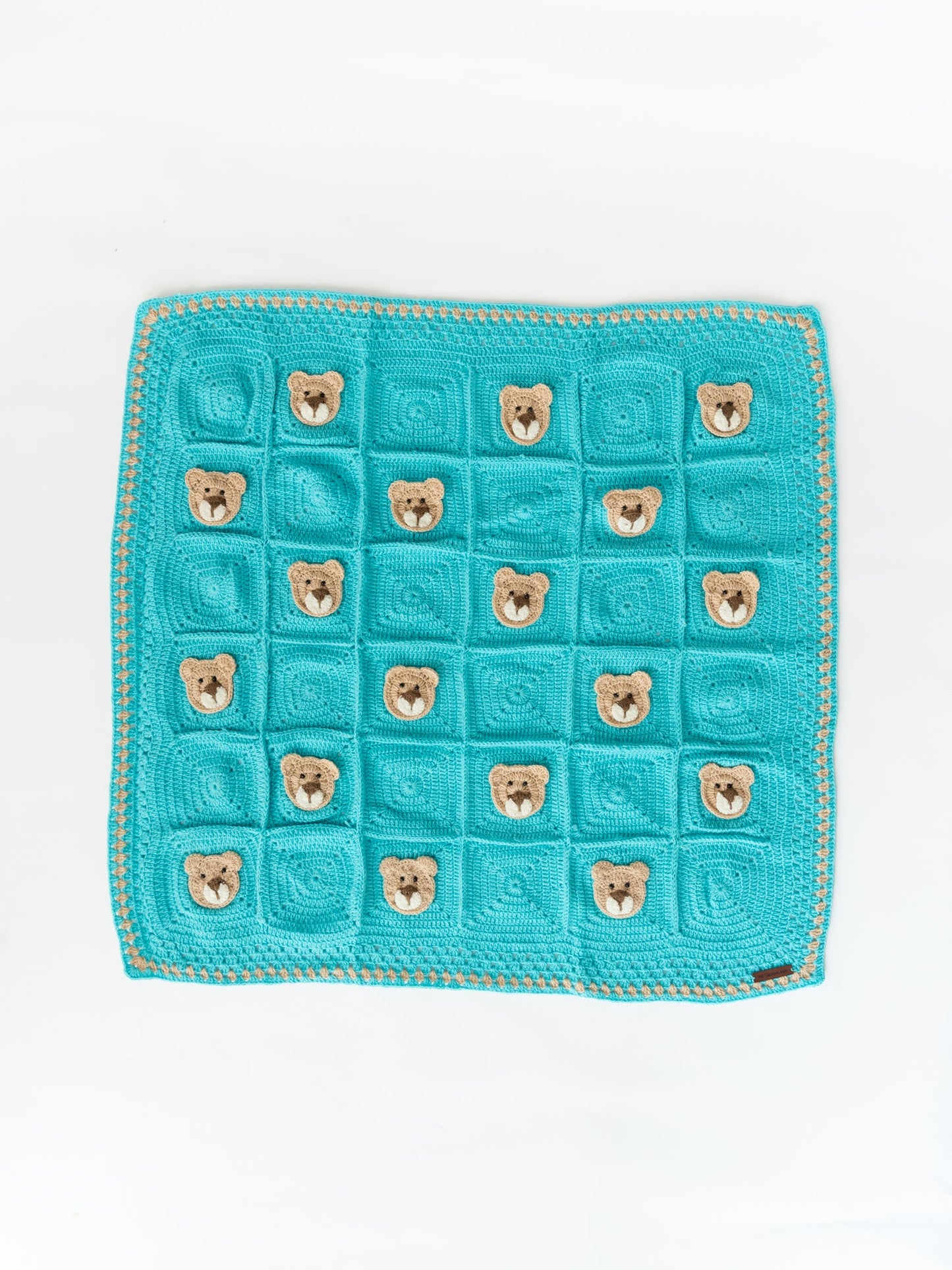 Teddy in a Box Blanket- Light Blue & Beige