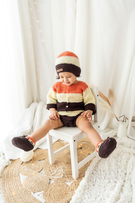 Autumn Blossom Romper Set- Orange & Off White