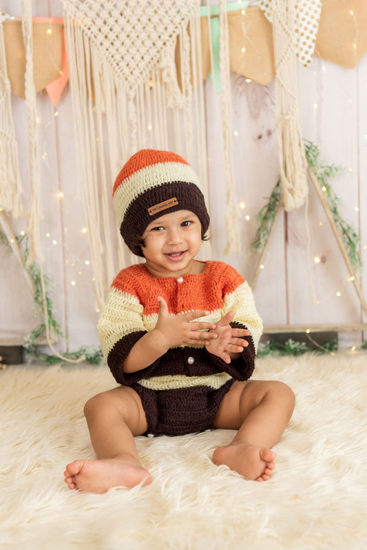 Autumn Blossom Romper Set- Orange & Off White