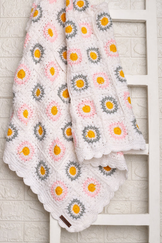 Daisy Granny Square Blanket- Off White & Yellow