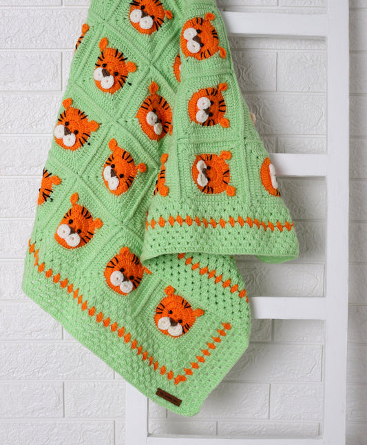 Tiger -Tiger Everywhere Blanket- Light Green & Orange