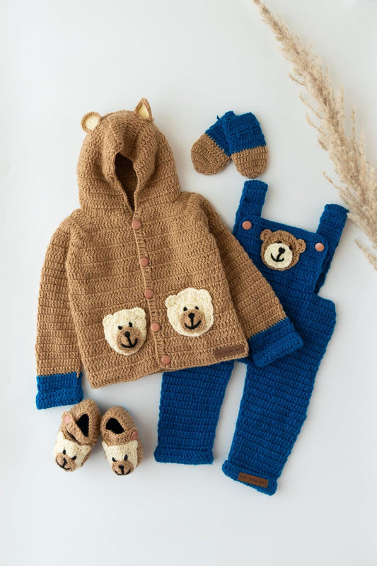 Bear Hug Explorer Dungaree Set- Brown & Blue