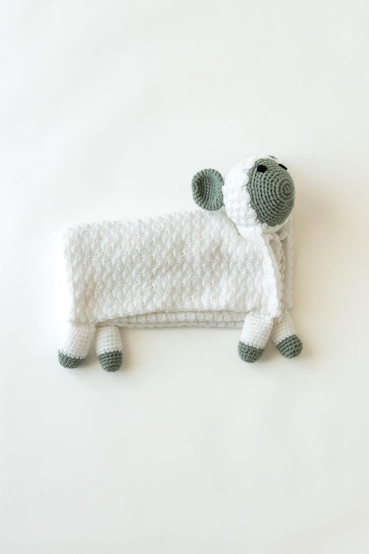 Handmade Sheep Crochet Blanket- White & Grey