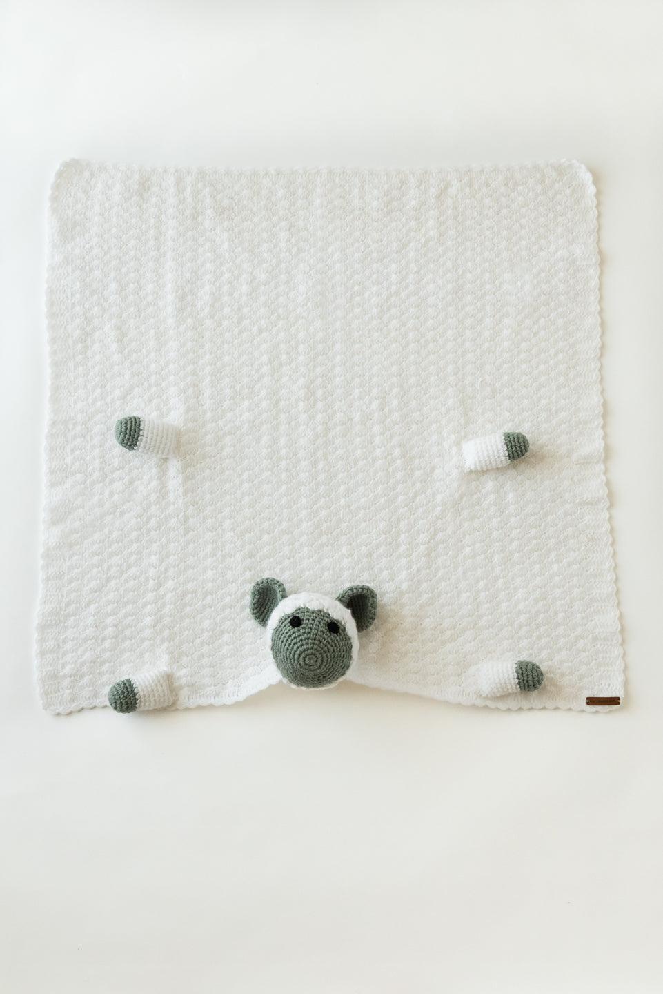 Handmade Sheep Crochet Blanket- White & Grey