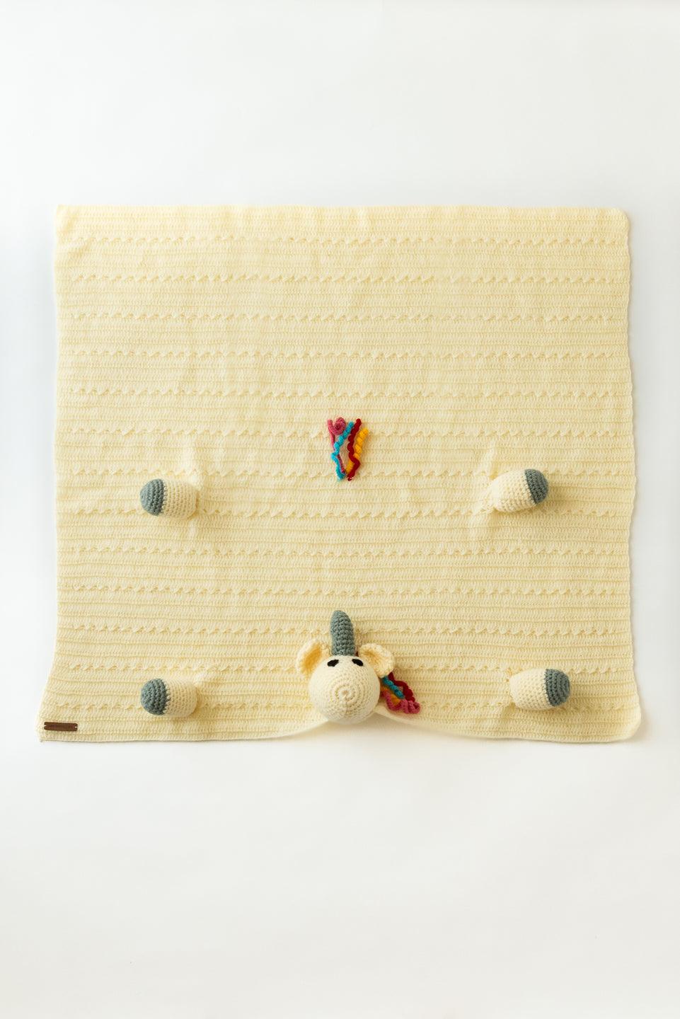 Handmade Unicorn Crochet Blanket- Off White