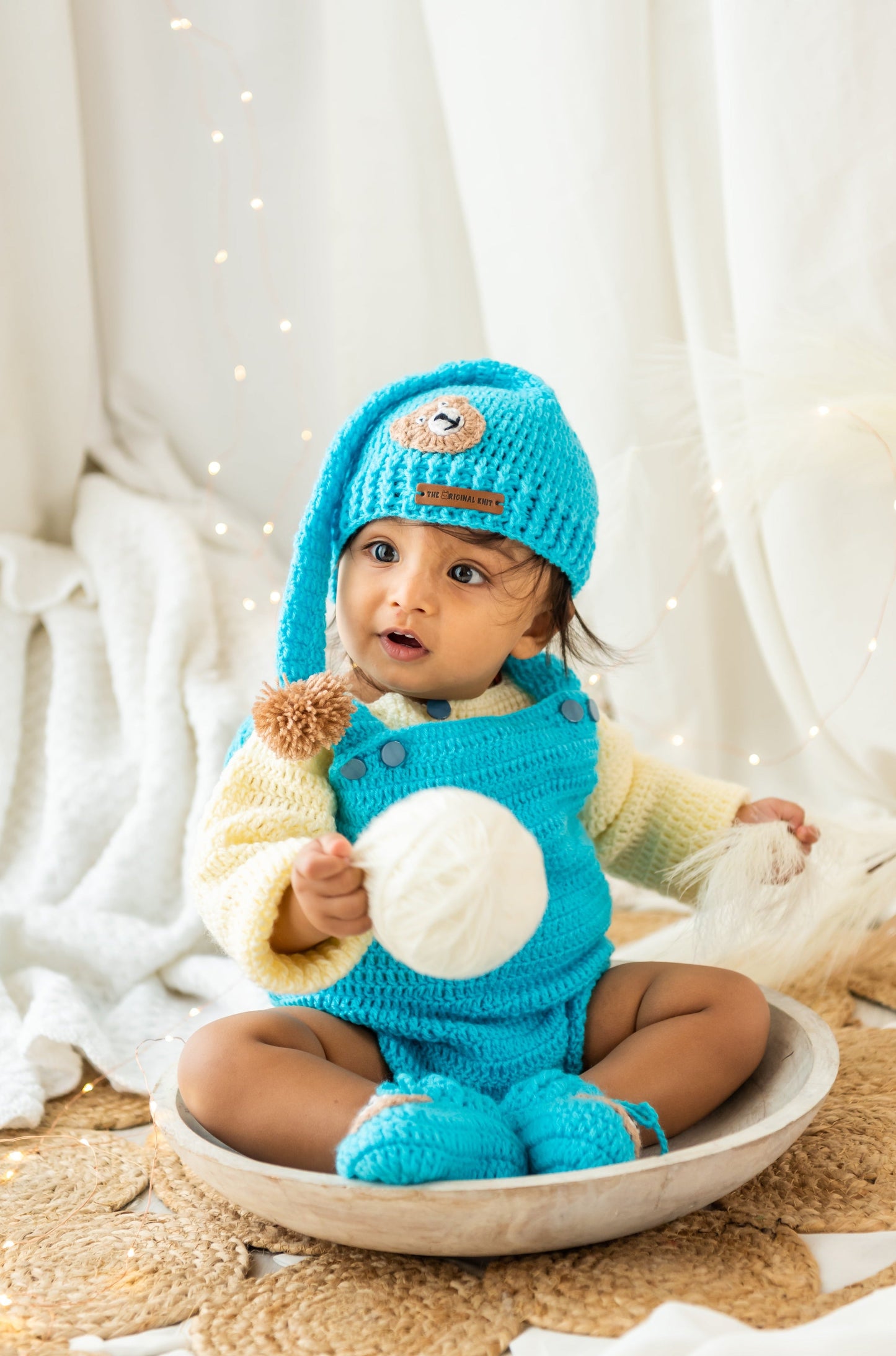 Berry Bear Romper Set- Blue & Off White
