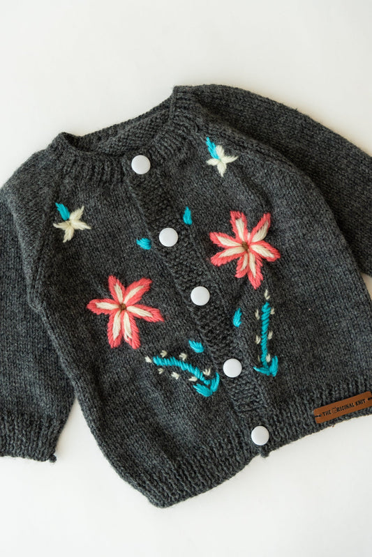Unisex Kids Embroidered Handmade Sweater Set- Dark Grey