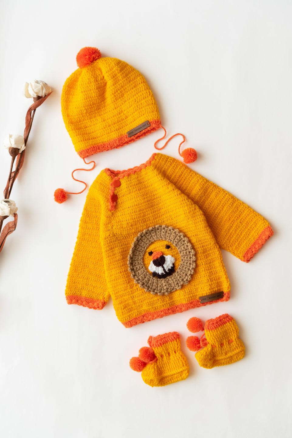 Handmade Lion Face Sweater Set- Yellow & Orange