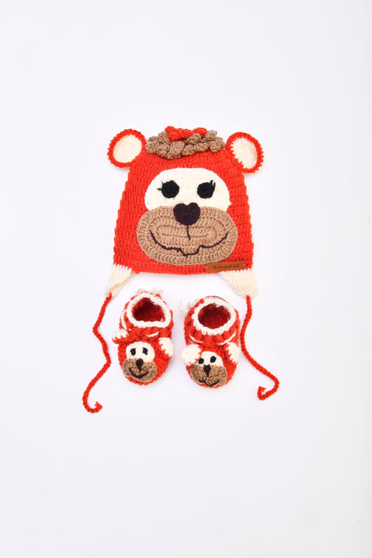 Handmade Monkey Cap & Booties- Rust
