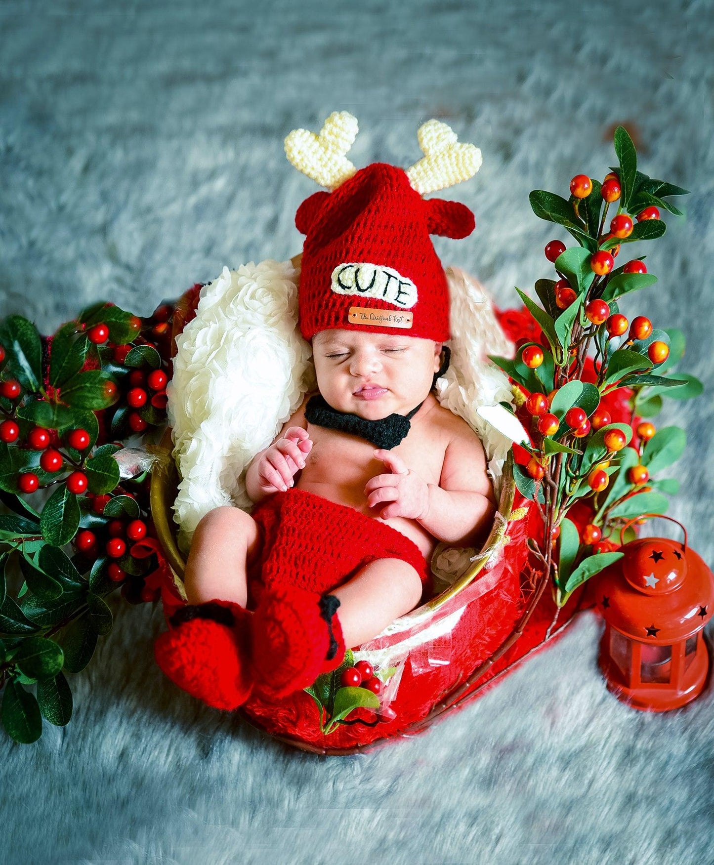 Reindeer Handmade Crochet Photography Prop- Red