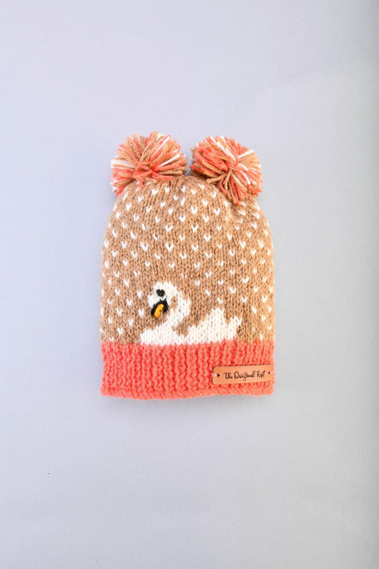 Handmade Duck Design Cap- Beige & Orange