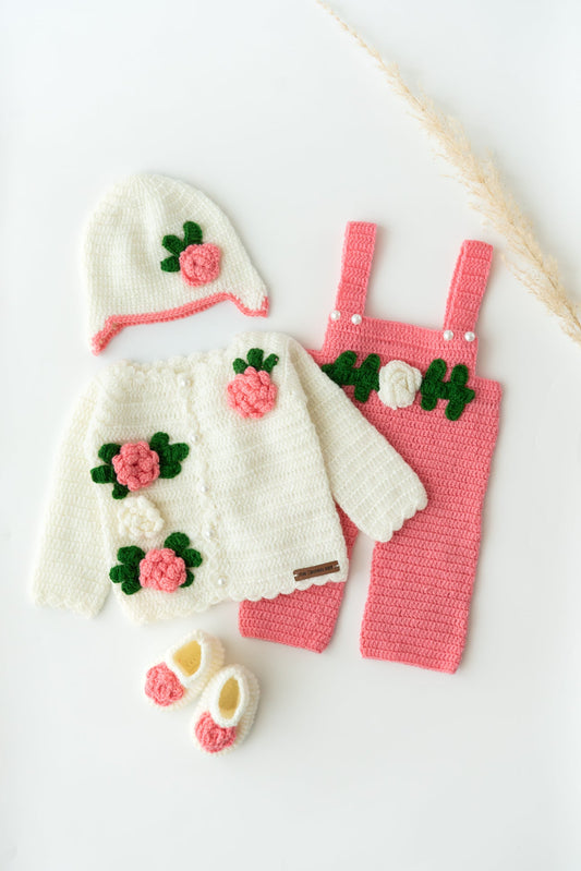 Blossom Dreams Dungaree Set - Off White & Pink
