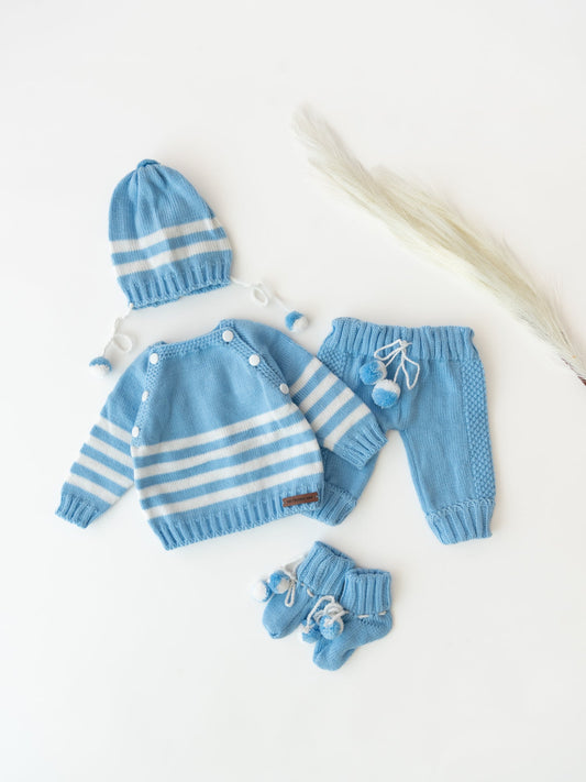 Stripy Fun Pyjama Set- Blue & White