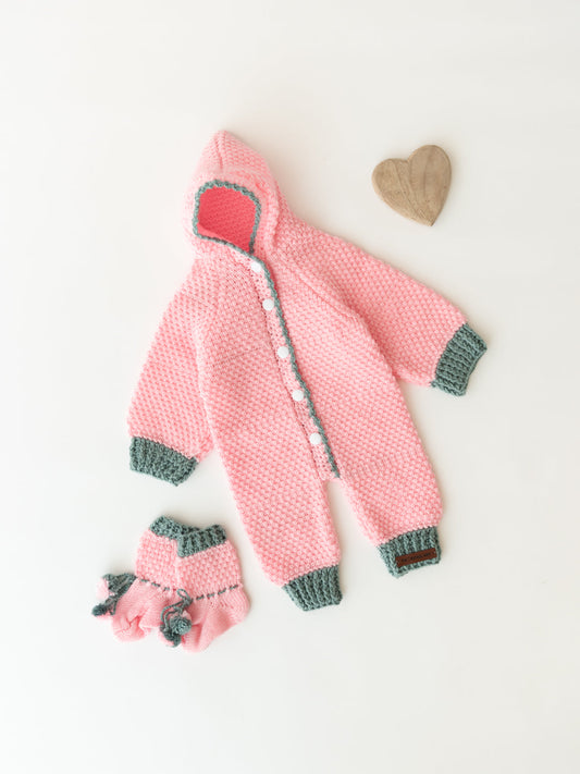Handmade Romper/ Bodysuit Set- Pink & Grey