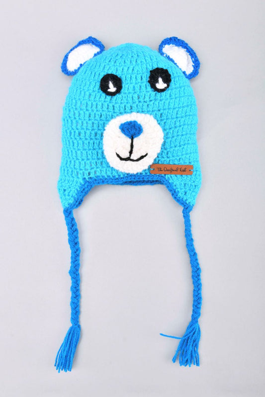 Teddy Design Handmade Cap- Blue