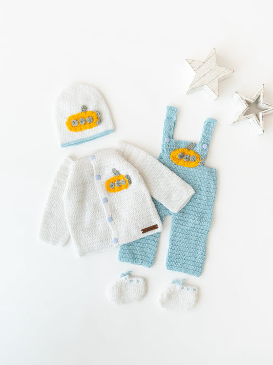 Aeroplane Adventure Dungaree Set - White & Ice Blue