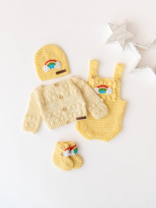 A Piece of Rainbow Romper Set- Off White & Lemon Yellow
