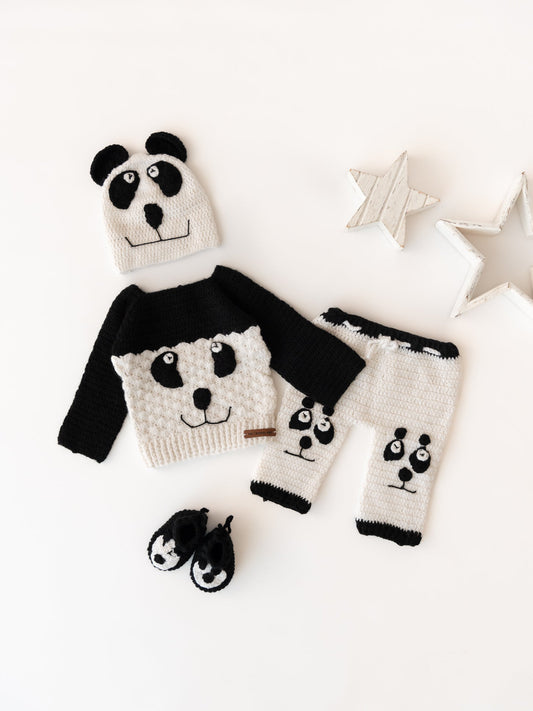 Panda Adventure Pyjama Set- White & Black