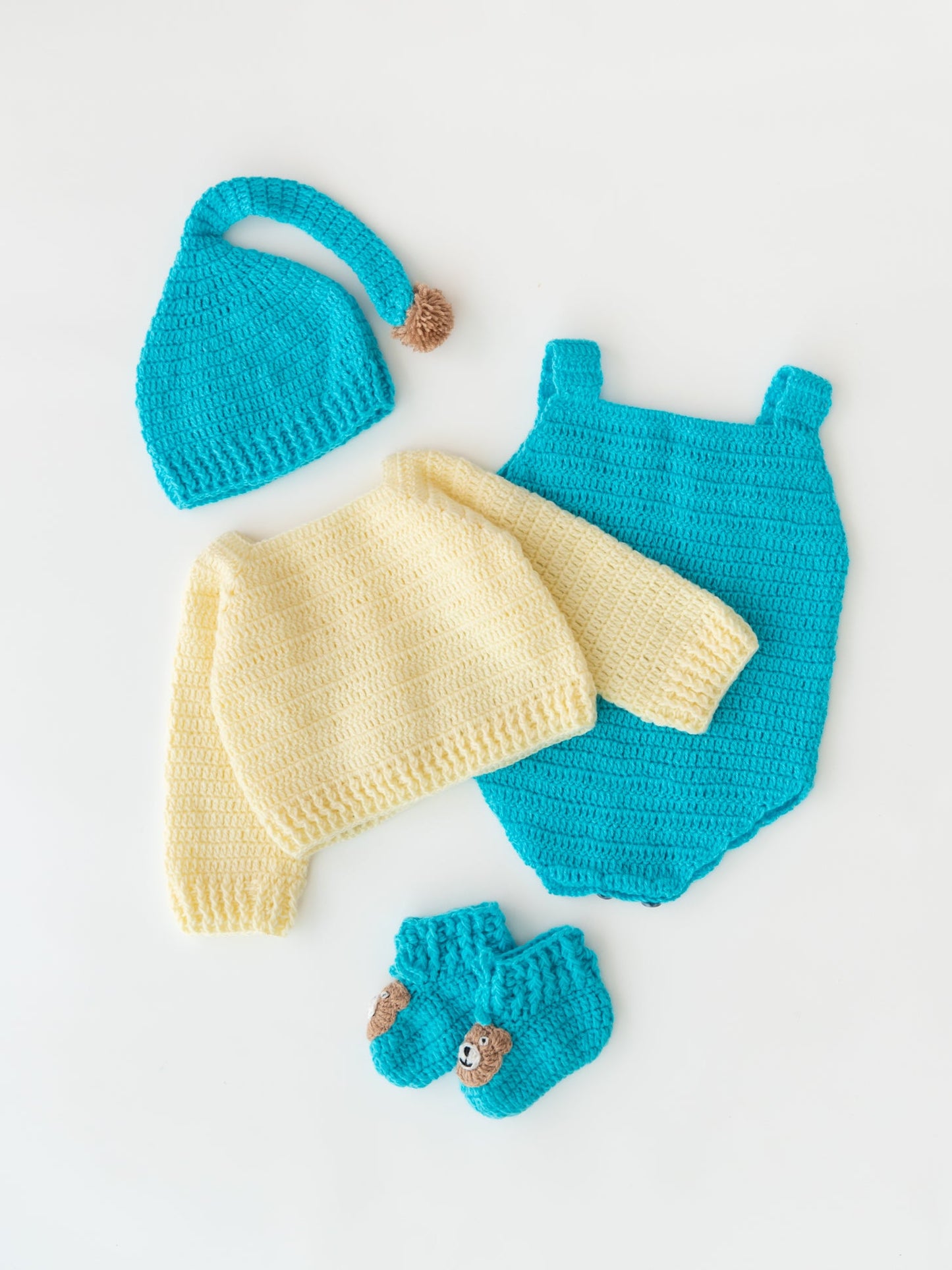 Berry Bear Romper Set- Blue & Off White