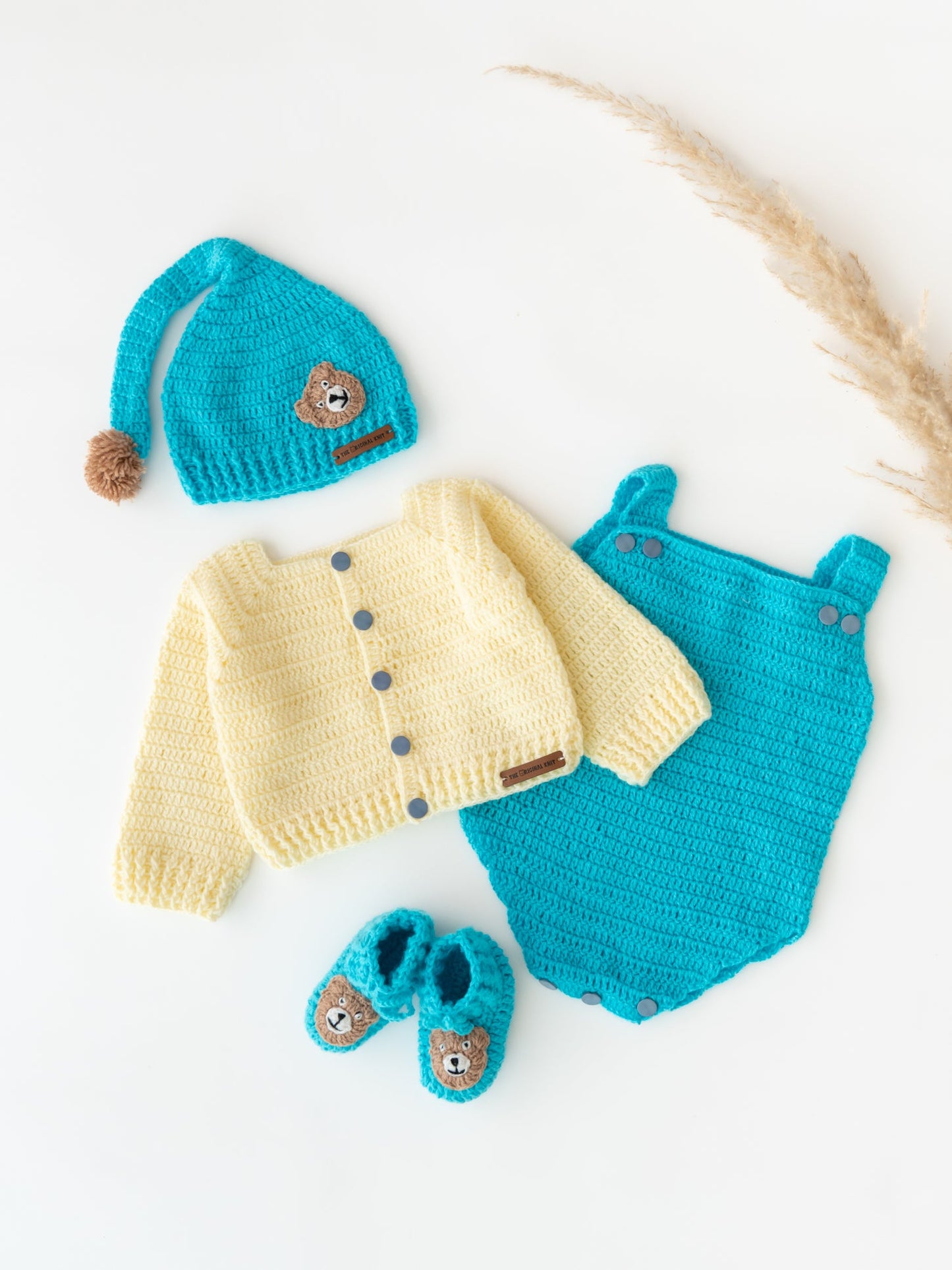 Berry Bear Romper Set- Blue & Off White