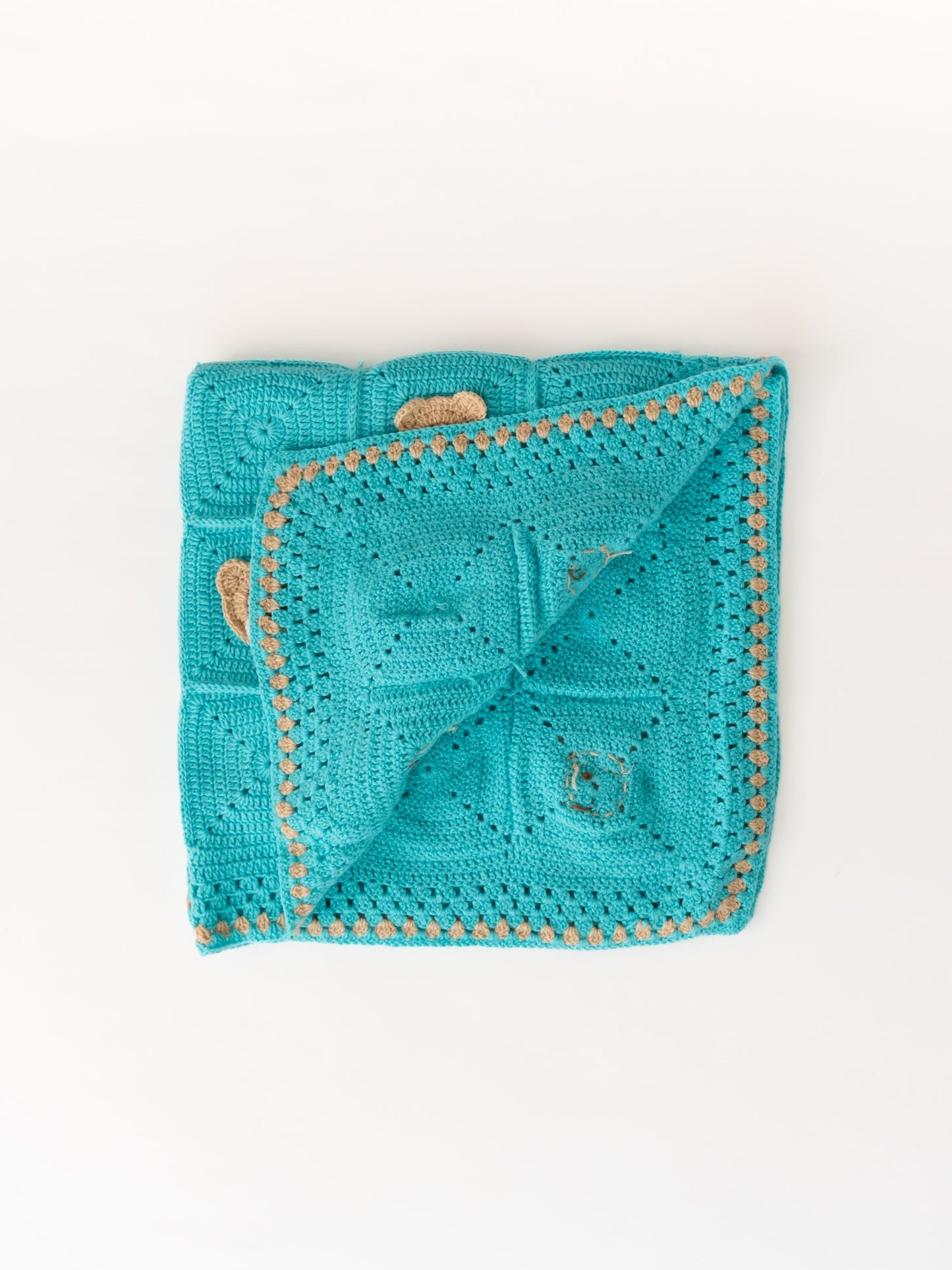 Teddy in a Box  Blanket- Light Blue & Beige