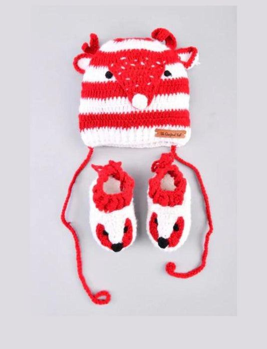 Fox  Crochet Cap & Booties- Red & White
